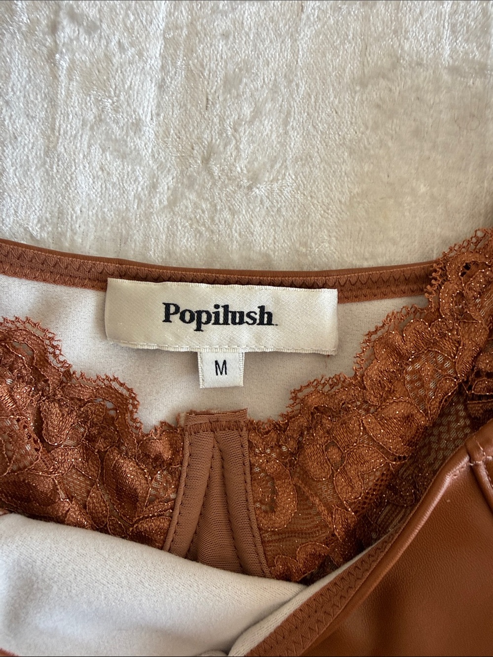 NWOT Popilush Brown Faux-Leather Bodysuit - Picture 3 of 7
